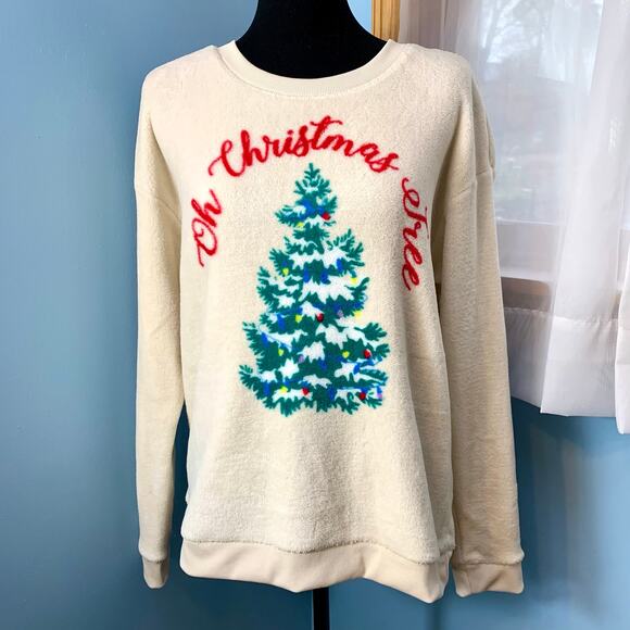 Holiday Time Tops - Holiday Time "Oh Christmas Tree" Velour Top Size Large
